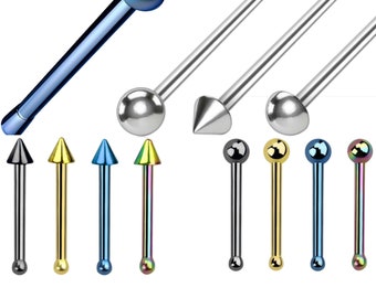 Nose Straight Stud Surgical Steel Dome Spike Ring Hoop Bone End Pin Piercing UK Silver, Gold, Black, Rose, Blue, Rainbow