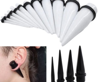Acrylic Ear Expander, Plug, Tunnel, Taper Expander, Stretchers, Stretching Kit, Black White UK
