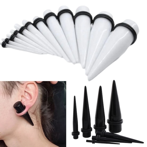 Acrylic Ear Expander, Plug, Tunnel, Taper Expander, Stretchers, Stretching Kit, Black White UK