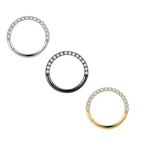Septum Diamante CZ Nose Ring, Septum Clicker Hoop, Hinged Cartilage Piercing, Helix Daith Tragus Ear Piercing Nipple UK