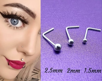 925 Sterling Silver Nose Stud Thin Tiny Dainty Pin Nose L shape bend UK