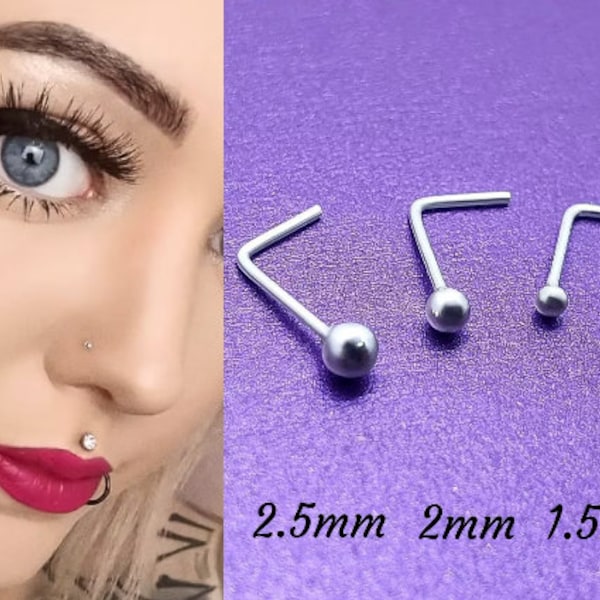 925 Sterling Silver Nose Stud Thin Tiny Dainty Pin Nose L shape bend UK