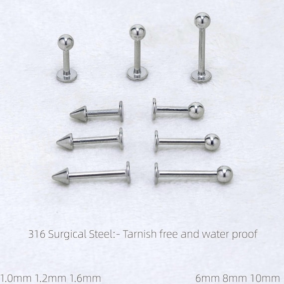 Silver Monroe Stud: 316L Surgical Steel Ball Spike Labret, Tragus Bar Piercing, Helix Cartilage, Lip, Ear, Body Jewellery 6mm 8mm 10mm