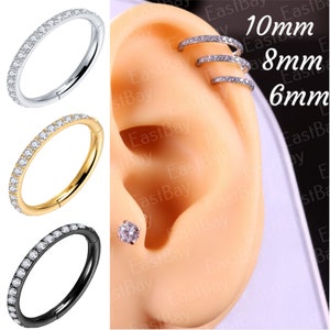 2X/Pair Diamante CZ Nose Ring Septum Clicker Hoop Hinged Cartilage Helix Daith Tragus Ear Piercing Nipple