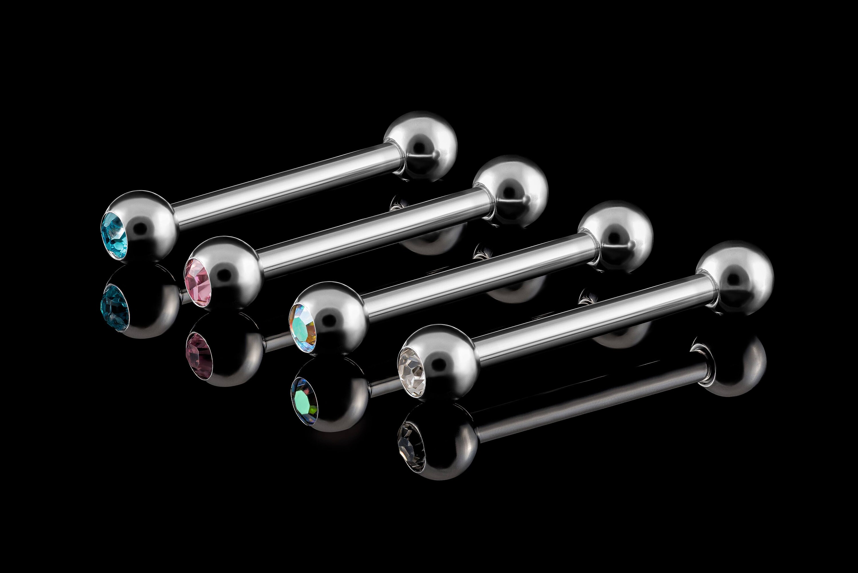 Silver 316L Surgical Steel CZ Gem Tongue Bars Bar Surgical Etsy UK