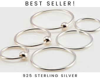 925 Sterling Silver Nose Ring Hoop, Thin Small Nose Ring, Tiny Hoop, Plain Ball Tragus Helix Ear Lip Septum Huggie Piercing 6mm 8mm 0.8 20g