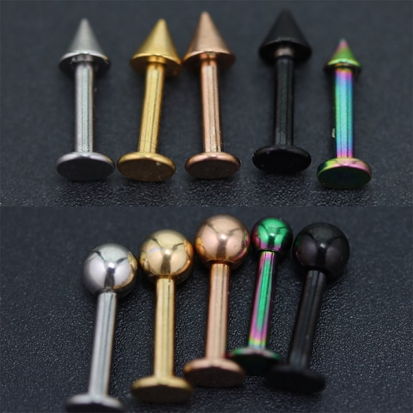 BLACK 316L Surgical Steel Ball Spike Labret Monroe Tragus Bar Helix Cartilage Lip Ear Stud Nose Ring Piercing Gem Thin Small