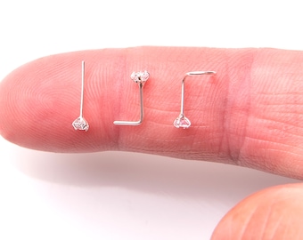 925 Sterling Zilveren Neus Stud 2.0mm Edelsteen Dunne Tiny Dainty Crystal CZ Pin Neus Schroef Oor Bot Einde L vorm buigen UK