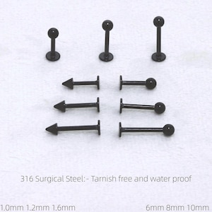 Black 316L Surgical Steel Monroe Labret: 3-6mm Ball Spike Piercing