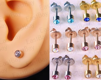 Ear Piercing Studs Stud Earrings Surgical Steel Pairs Rose Gold Silver