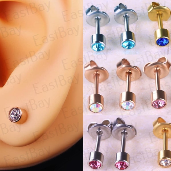 Ear Piercing Studs Stud Earrings Surgical Steel Pairs Rose Gold Silver