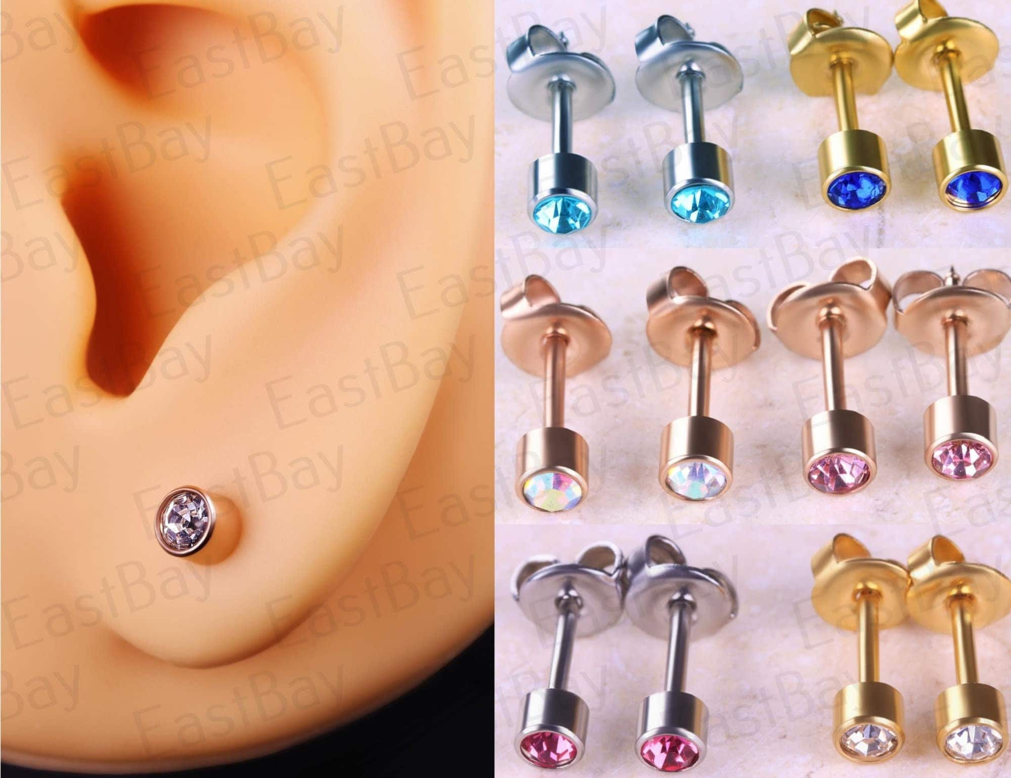 2PCS Surgical Steel Flat Back Disc Stud Earrings Cartilage Helix Ear  Piercing