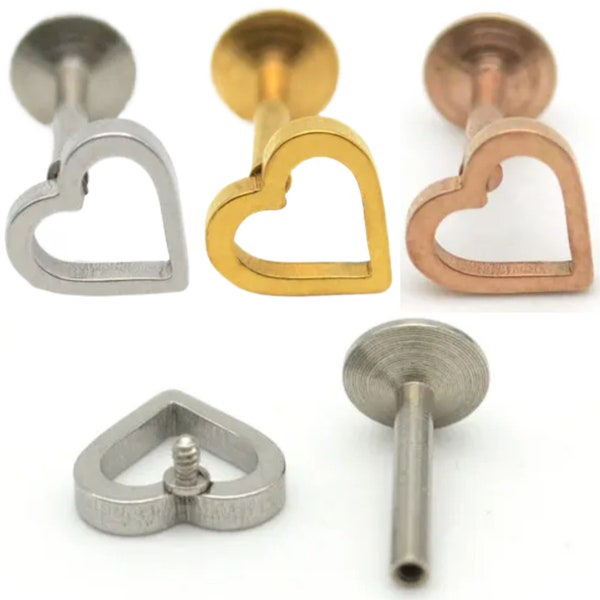 8mm Tragus Heart Cutout Bars Bar Cartilage Helix Bar Ear Ring Earring Monroe Labret Lip Stud Piercing