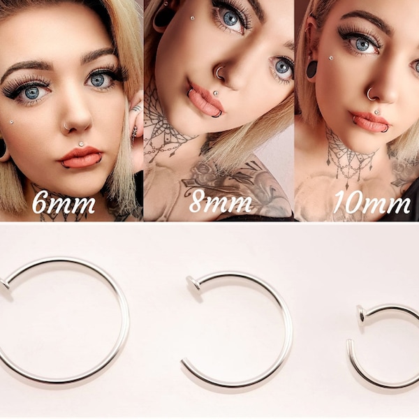 925 Sterling Silver Open Nose Ring Hoop Piercing 0.8, 6mm 8mm 10mm Thin Small Sterling Silver Open Nose Rings Hoops Piercings