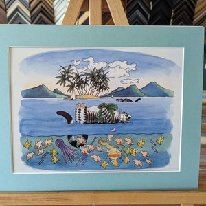 Kliban Cat From Calendar / Ocean Cat matted print