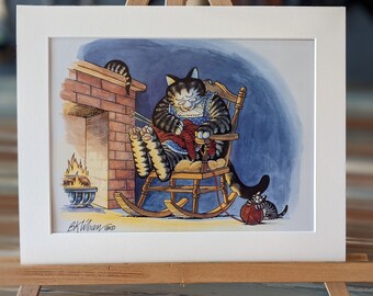 Kliban Cat Calendar 1999 Matted Print- Yarn Cat