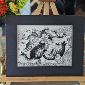 Kliban Matted print from 1978 Calendar- Cat Picnic