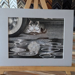 Kliban Matted print from 2017 Calendar- Cat Reflection