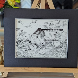 Kliban Matted print from 1978 Calendar- Blown Away Cat