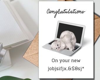 Fun job promotion card kitten on laptop