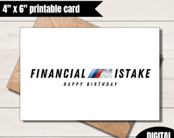 BMW birthday card, printable greeting card, bmw card, financial mistake card, print at home, birthday card, bmw download, bmw greeting card,