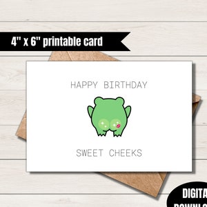 Carte de voeux imprimable joyeux anniversaire grenouille aux joues douces, carte d'anniversaire drôle, carte imprimable, impression à la maison, carte de voeux d'anniversaire, grenouille