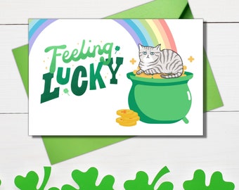 Funny St. Patrick’s Day card with Cat feeling lucky