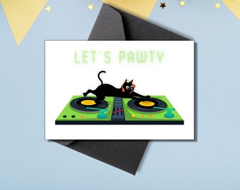 Let’s pawty kitty dj birthday card