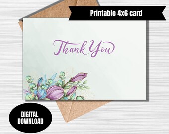 Printable 4x6 floral thank you card