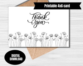 Printable floral poppies thank you card