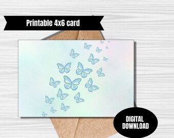Blue butterflies 4x6 greeting card printable instant downloas