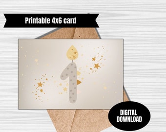 First birthday dinosaur candle 4x6 greeting card