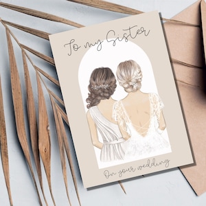 Hochzeitskarte, Schwesterhochzeit, Glückwunschkarte, zu meiner Schwester, auf deiner Hochzeit, Hochzeit, Freundehochzeit, druckbare Karte, Druck zu Hause,