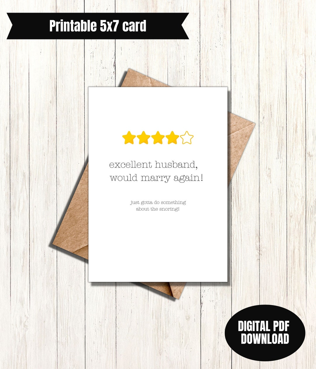 Funny Husband Anniversary Card Print at Home 5x7 Greeting Card 5 Star ...