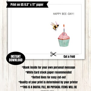 Happy Bee Day, Bee Birthday, Printable Greeting Card Print at Home ...