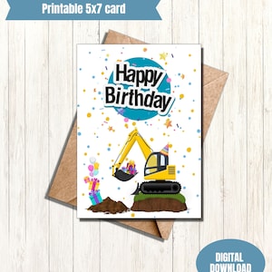 Excavator digger birthday card