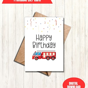 Tarjeta de cumpleaños de camión de bomberos, tarjeta de felicitación imprimible, cumpleaños de camión de bomberos, cumpleaños de niños, cumpleaños de niños, tarjeta de camión, tarjeta de camión de bomberos, camión de bomberos