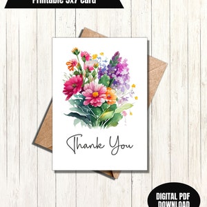 Carte de remerciement aquarelle florale carte de voeux imprimable cartes de dernière minute bouquet de fleurs