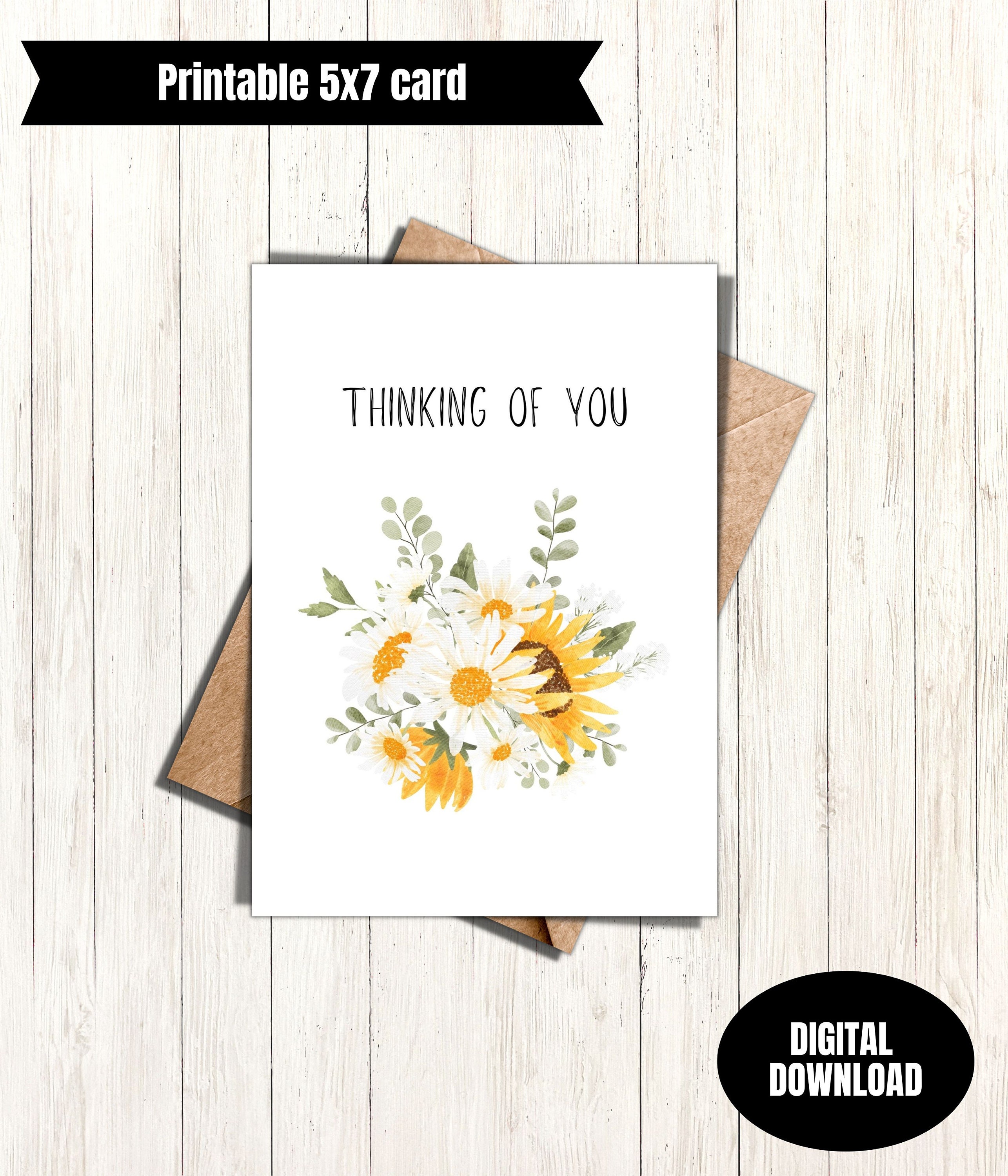 Thinking of You Floral Bouquet Printable Greeting Card - Etsy