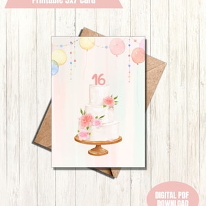 16TH birthday printable greeting card print at home