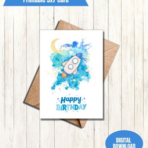 Rocket ship space birthday card printable greeting card