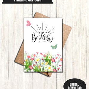 Happy birthday floral with butterflies printable greeting card