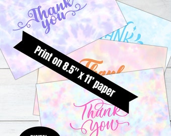 4 pack of tie dye thank you cards printable 4x6 greeting cards