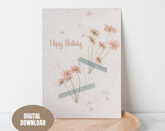 Happy Birthday dried flowers card printable