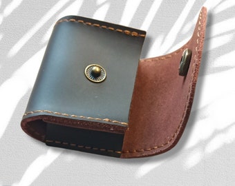 Customizable Brown leather carrying bag for headphone storage, headphone case, cable storage, cable management