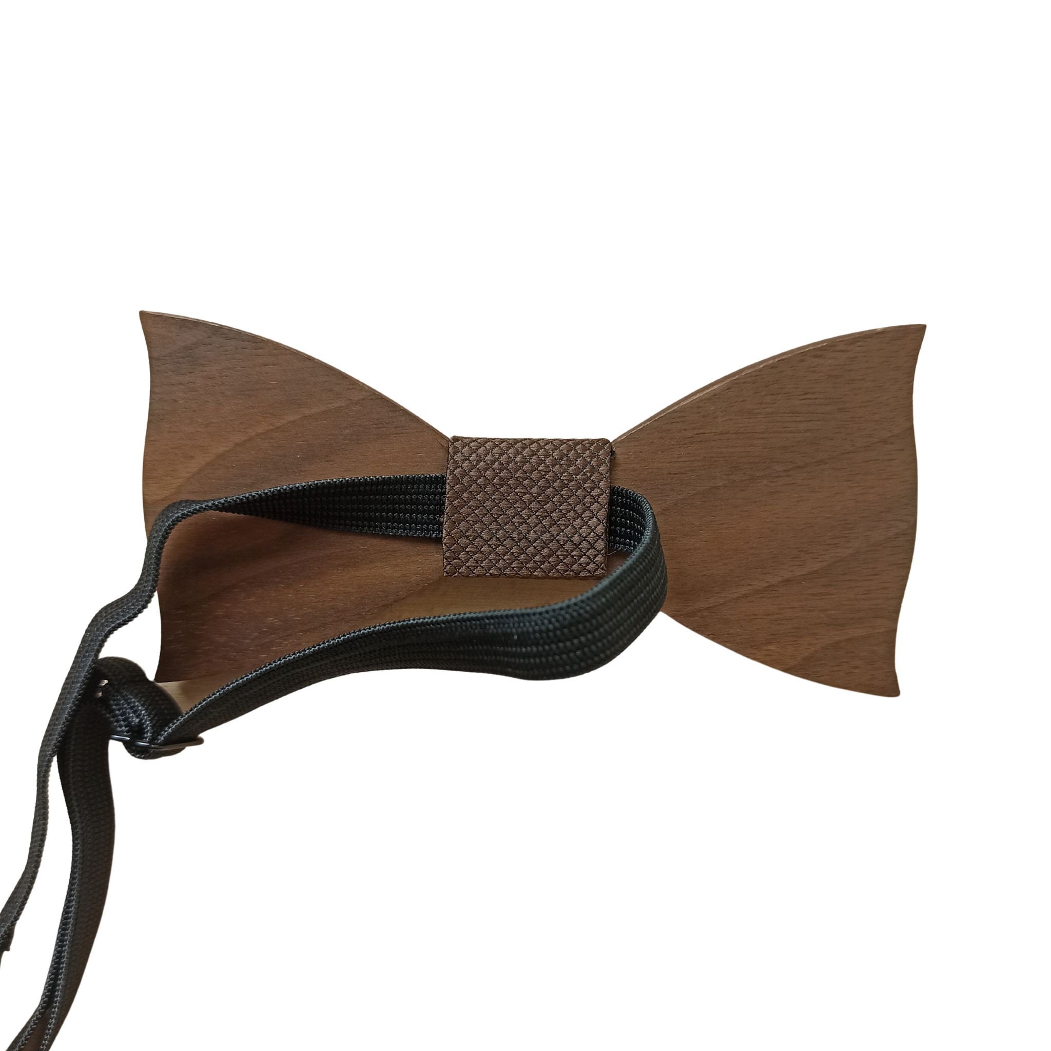Noeud Papillon En Bois + Boutons De Manchette + Pochette – Marron – Homme – Neuf