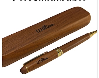 Walnut pen and its customizable walnut pencil case. Gift for witnesses, business, wedding.