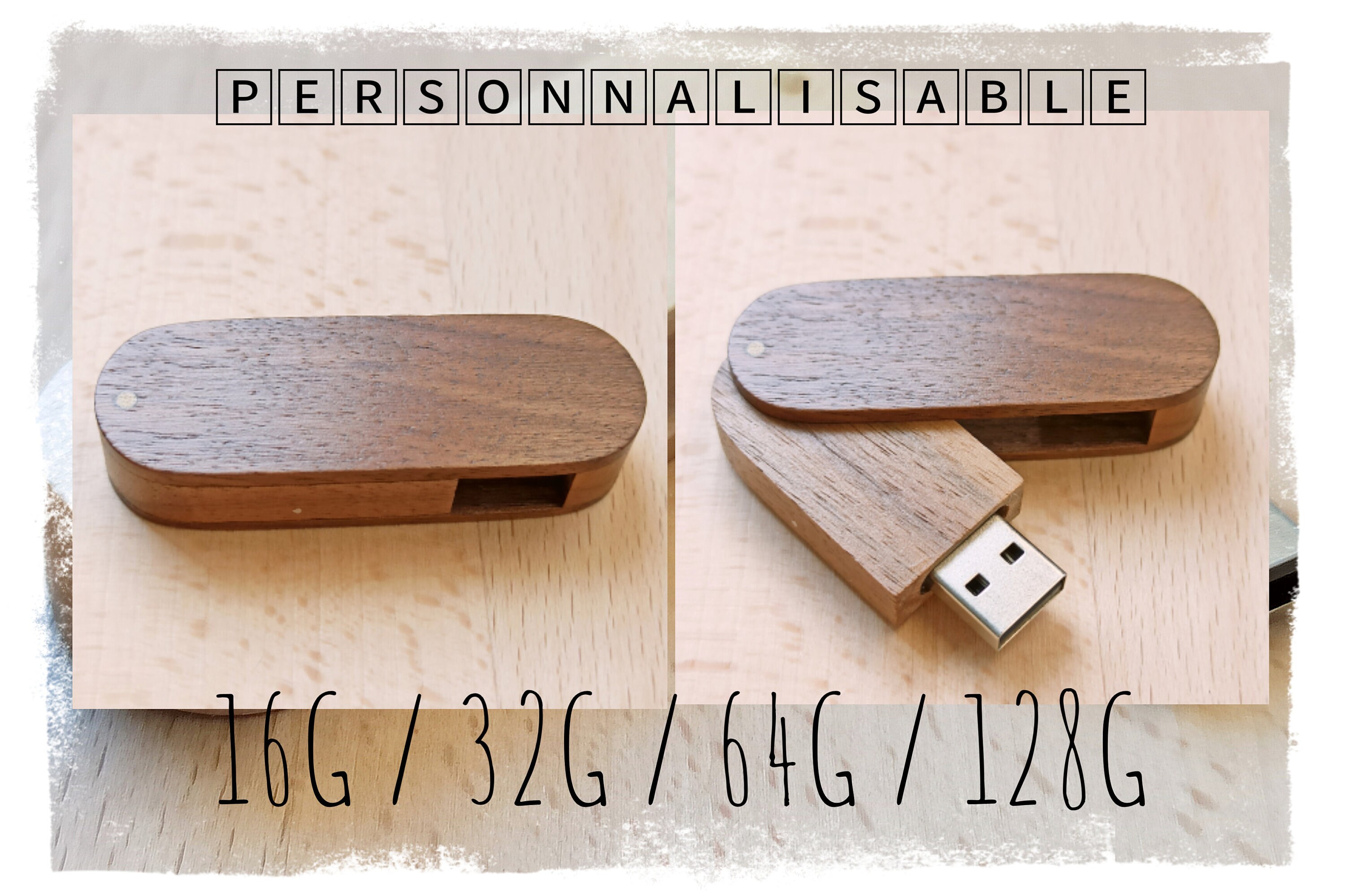 Engraved wooden USB Stick 16Go/32Go/64Go/128Go Personalized Etsy
