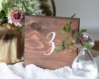 NUMERIC Square Wood Wedding Table Number Sign