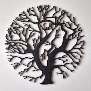 Decorazione da Parete in Legno – Albero della Vita, Wall Art, in Legno nero, quadro minimalista moderno da appendere al muro